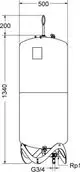 Zylindrisches Druckbehältnis von IMI Hydronic Engineering mit verschiedenen Anschlüssen, Maßzeichnung und angegebenen Durchmessern und Höhen.